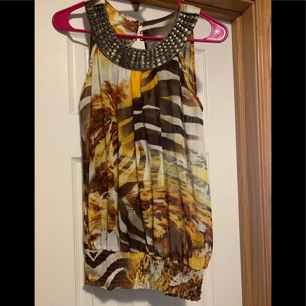 Summer Buckle dressy yellow brown tank Size S